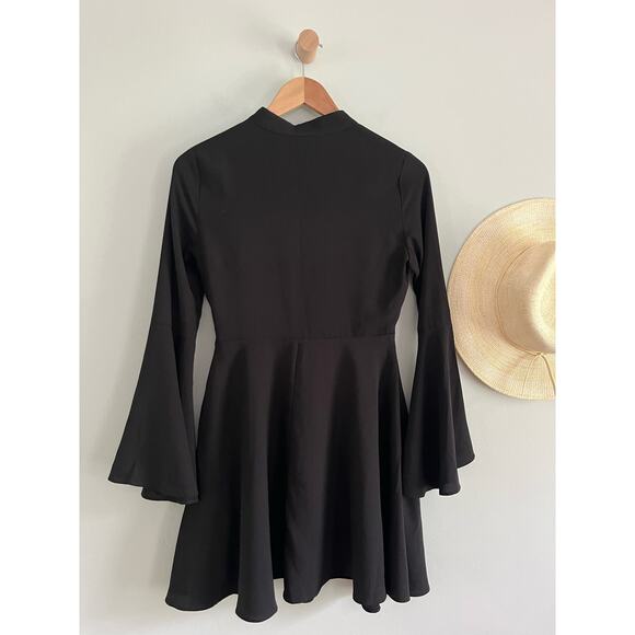 English Factory | NWOT Witchy Black Tie-Front Bell Sleeve Mini Dress | Sz S - Picture 8 of 9